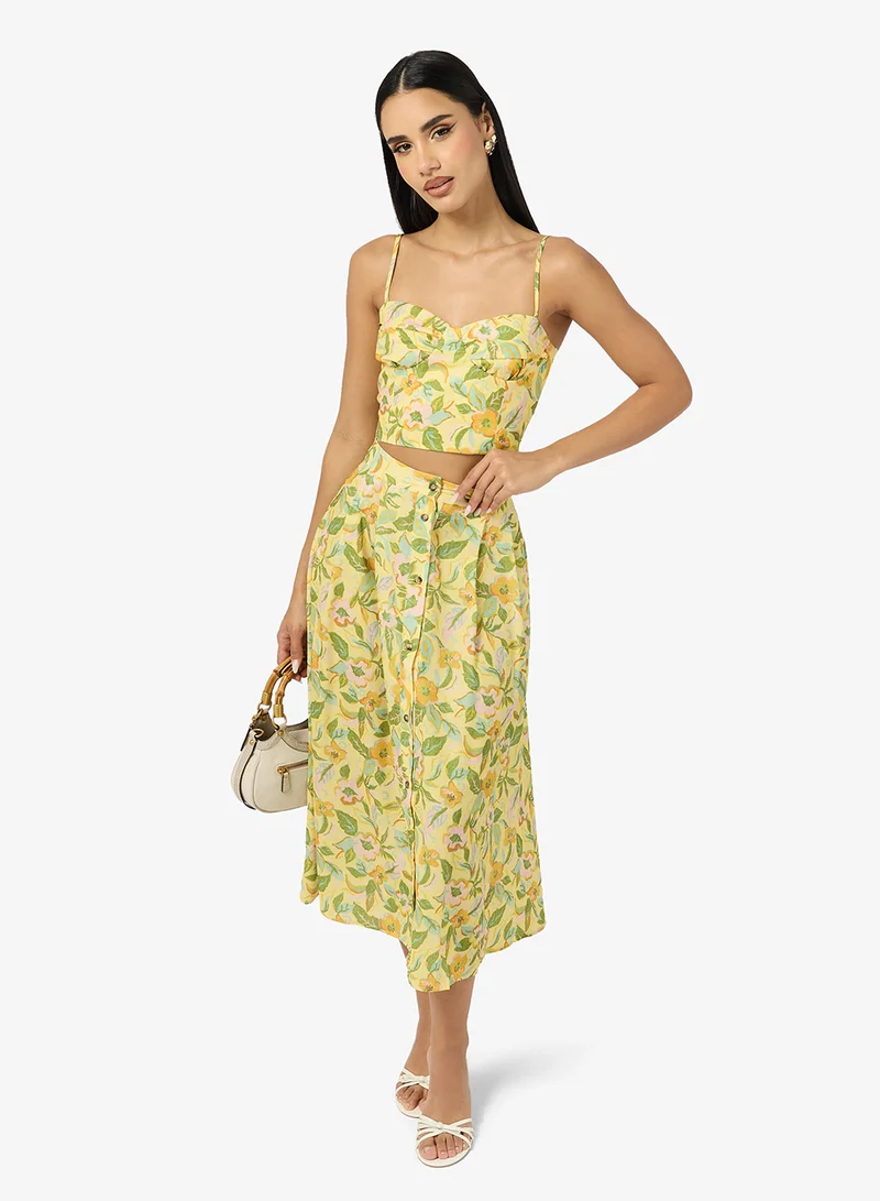 Ginger  Lemon Strappy Crop Top & A Line Midi Skirt Coord Set for Women | Best Price UAE